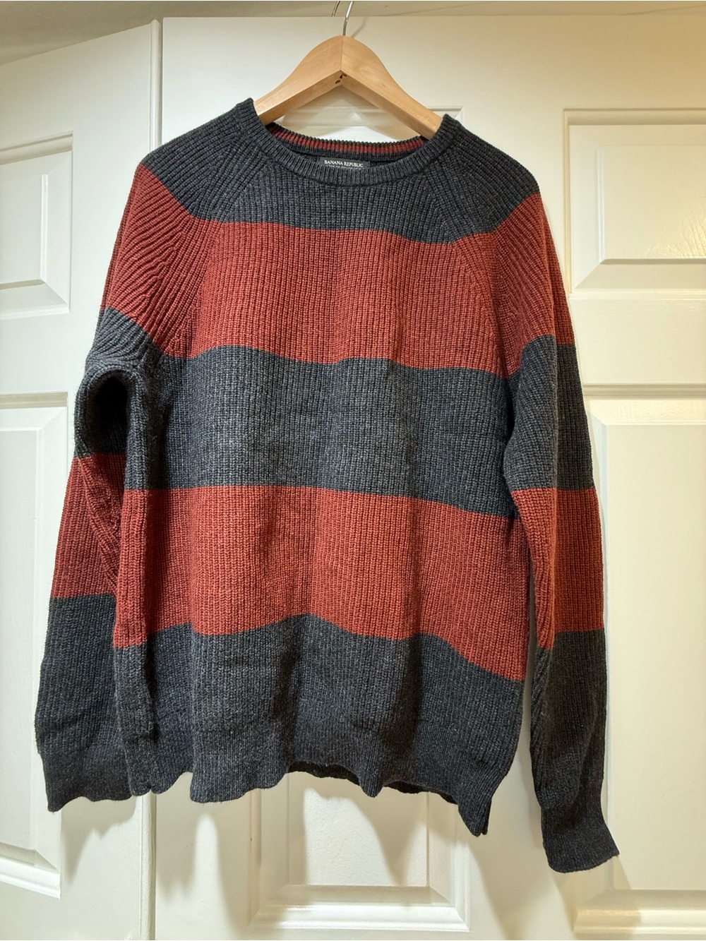 Banana Republic Men’s Wool Blend Ribbed Striped Crewneck Sweater Size L